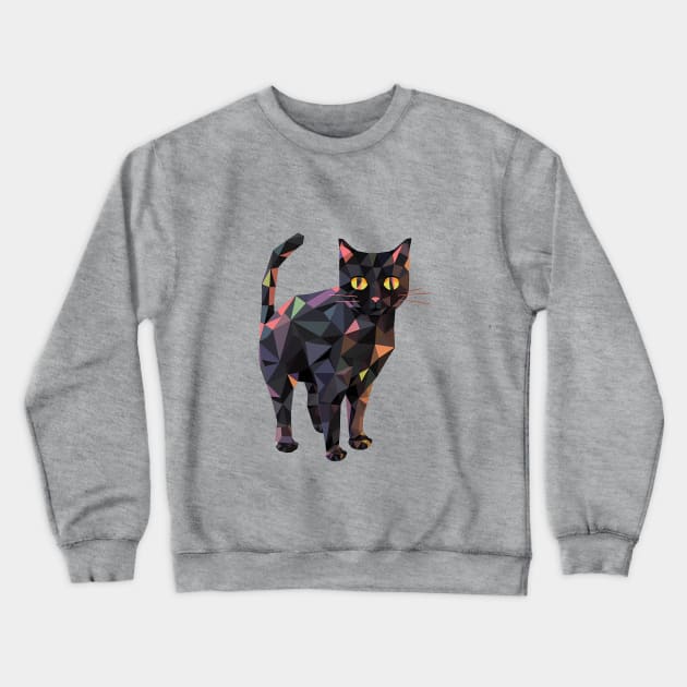 Black Halloween Polygon Kool Kat Crewneck Sweatshirt by Lunatic Bear